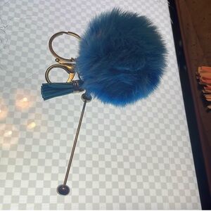 Blue Fluffy Pom-Pom Key & Card Holder